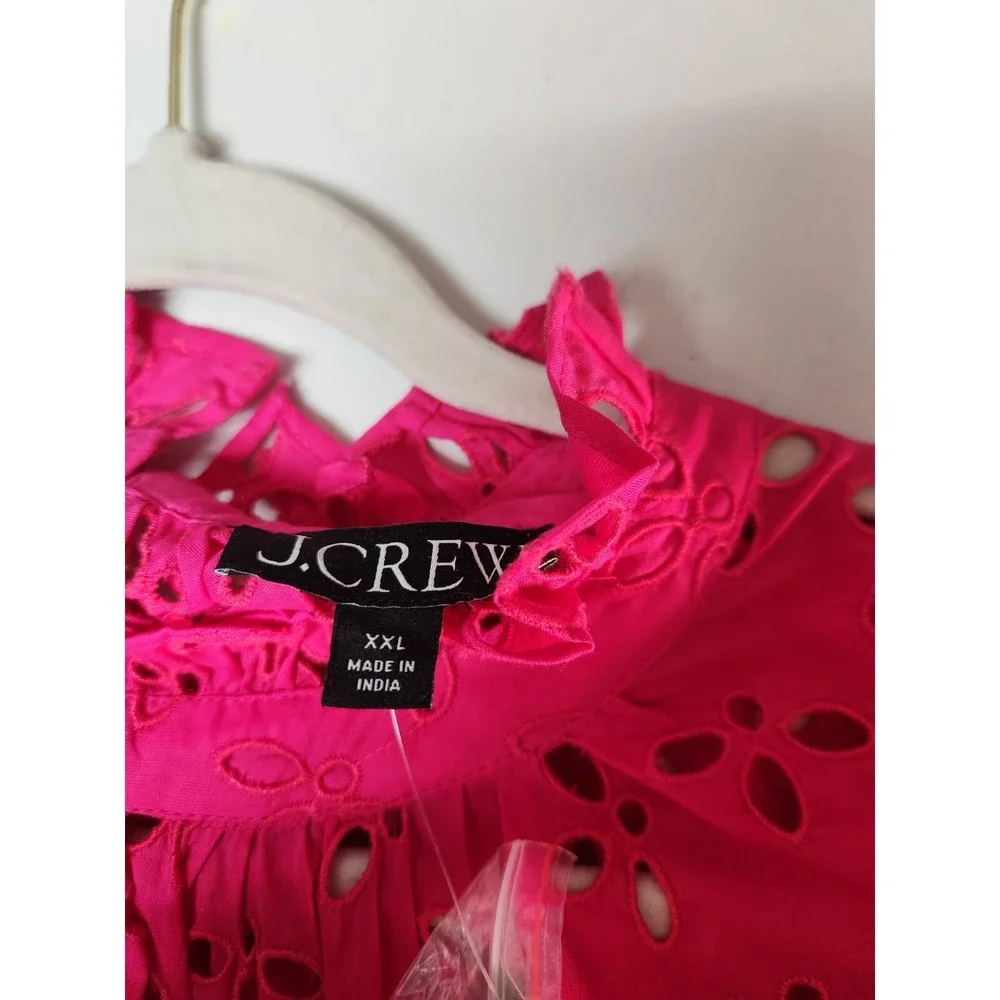 J.Crew Womens 2XL Mini dress Fuscia Pink Eyelet with slip Valentines day NWT - Picture 2 of 8